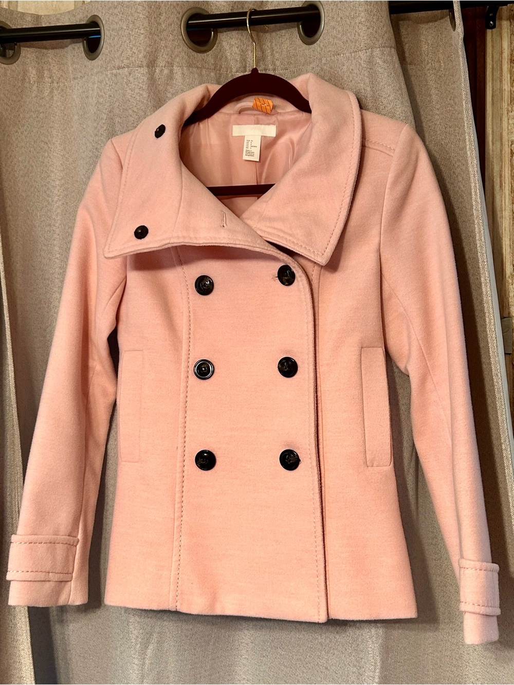 H&M Classic Double-Breasted Pink Peacoat Lined Size 4